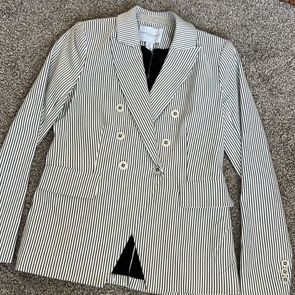 New Carolina Belle Neutral Pinstripe Blazer Jacket Academia Seersucker- Small - Picture 7 of 13